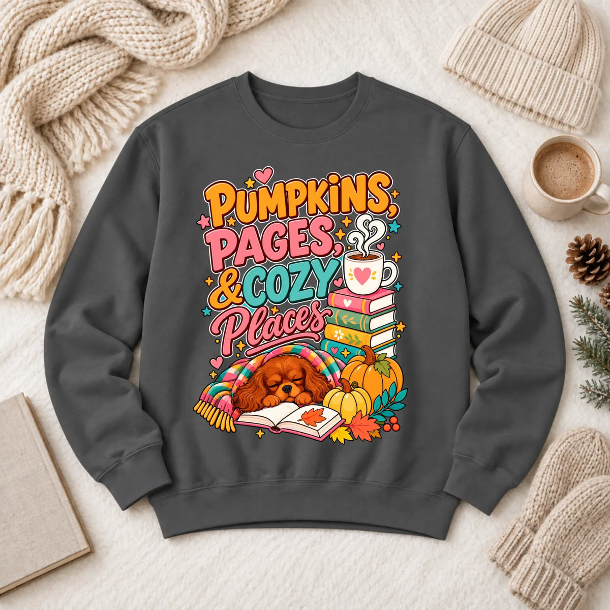 Custom Cavalier Pumpkins Books Unisex Sweatshirt Pepper