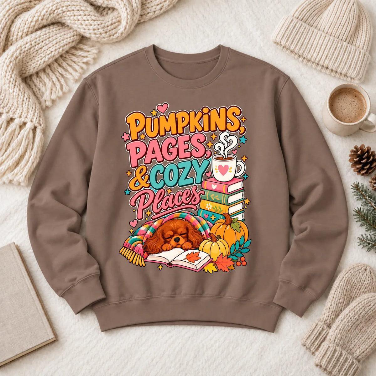Custom Cavalier Pumpkins Books Unisex Sweatshirt Espresso