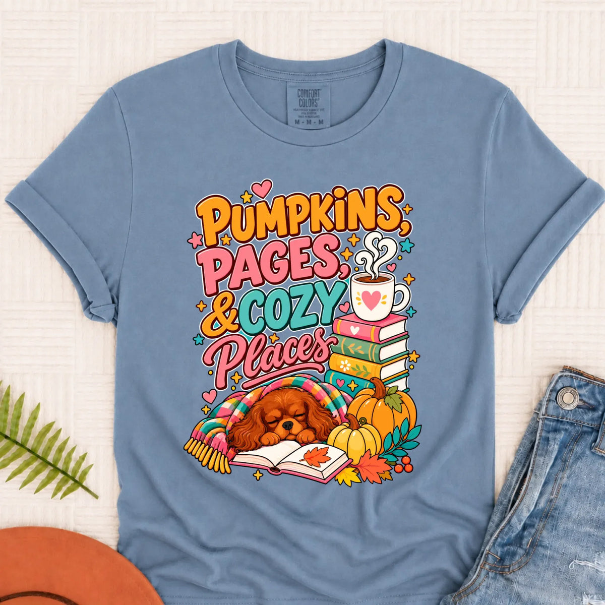 Custom Cavalier Pumpkins Books Unisex Tshirt Blue Jean