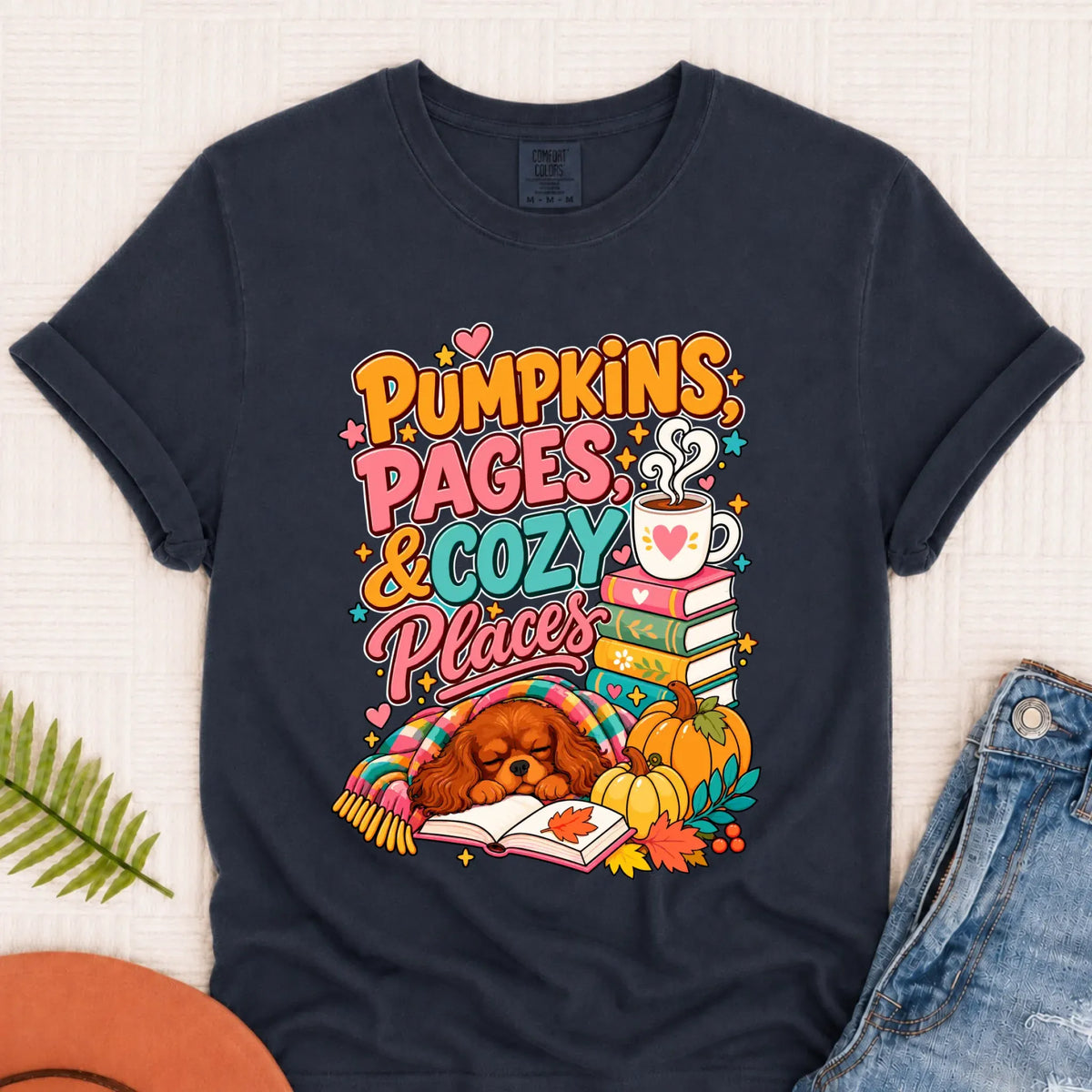 Custom Cavalier Pumpkins Books Unisex Tshirt Navy