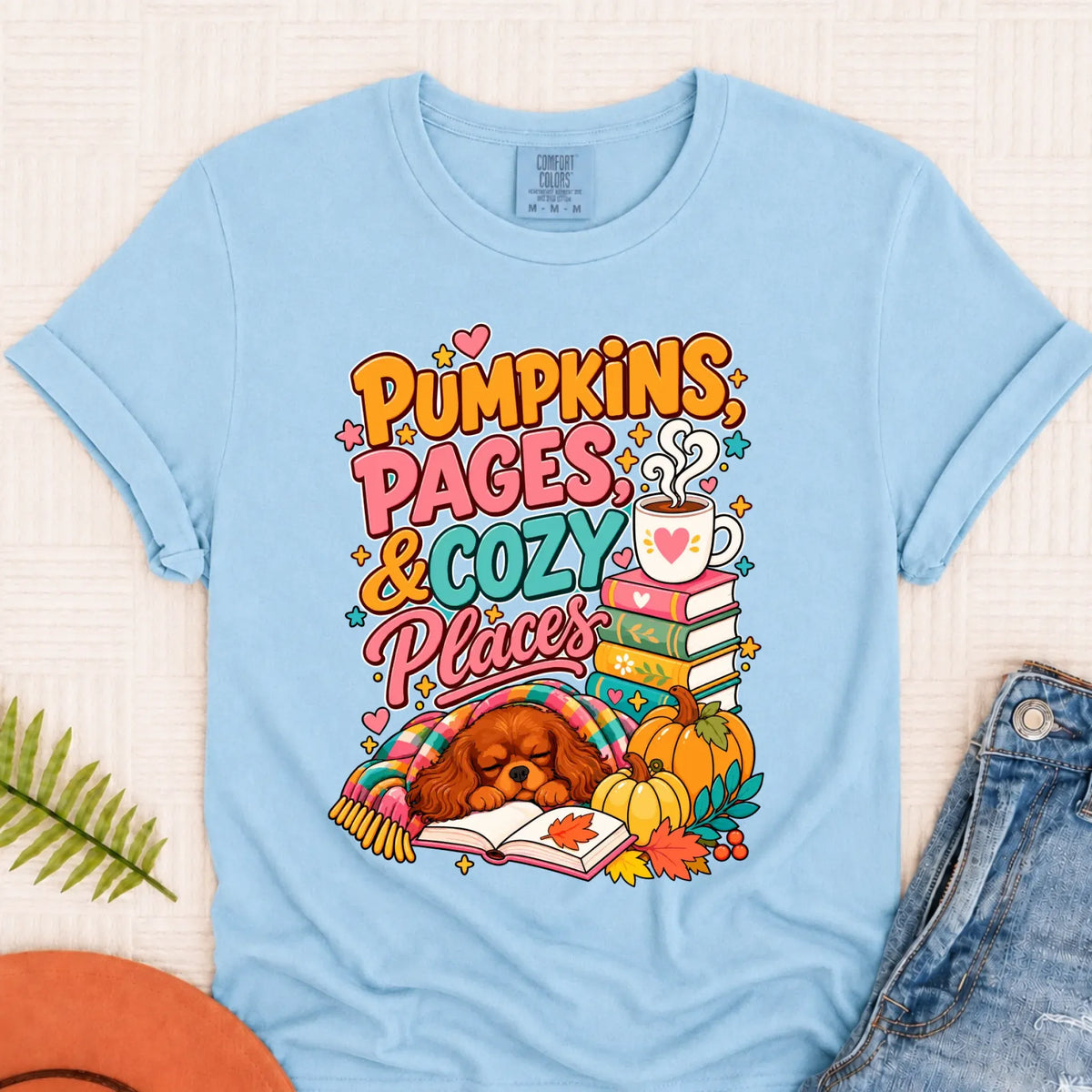 Custom Cavalier Pumpkins Books Unisex Tshirt Chambray