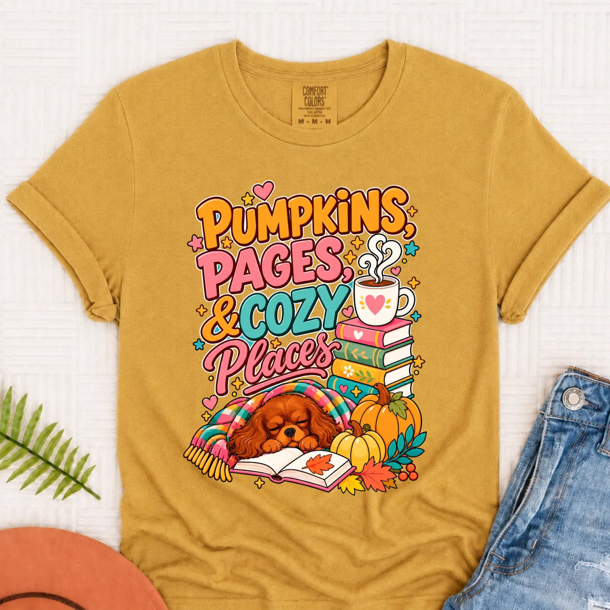 Custom Cavalier Pumpkins Books Unisex Tshirt Mustard