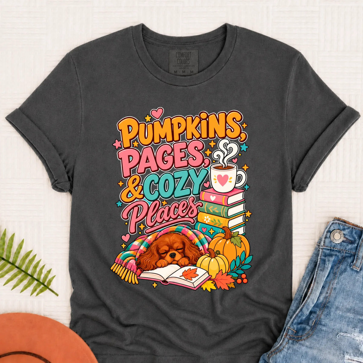 Custom Cavalier Pumpkins Books Unisex Tshirt Pepper