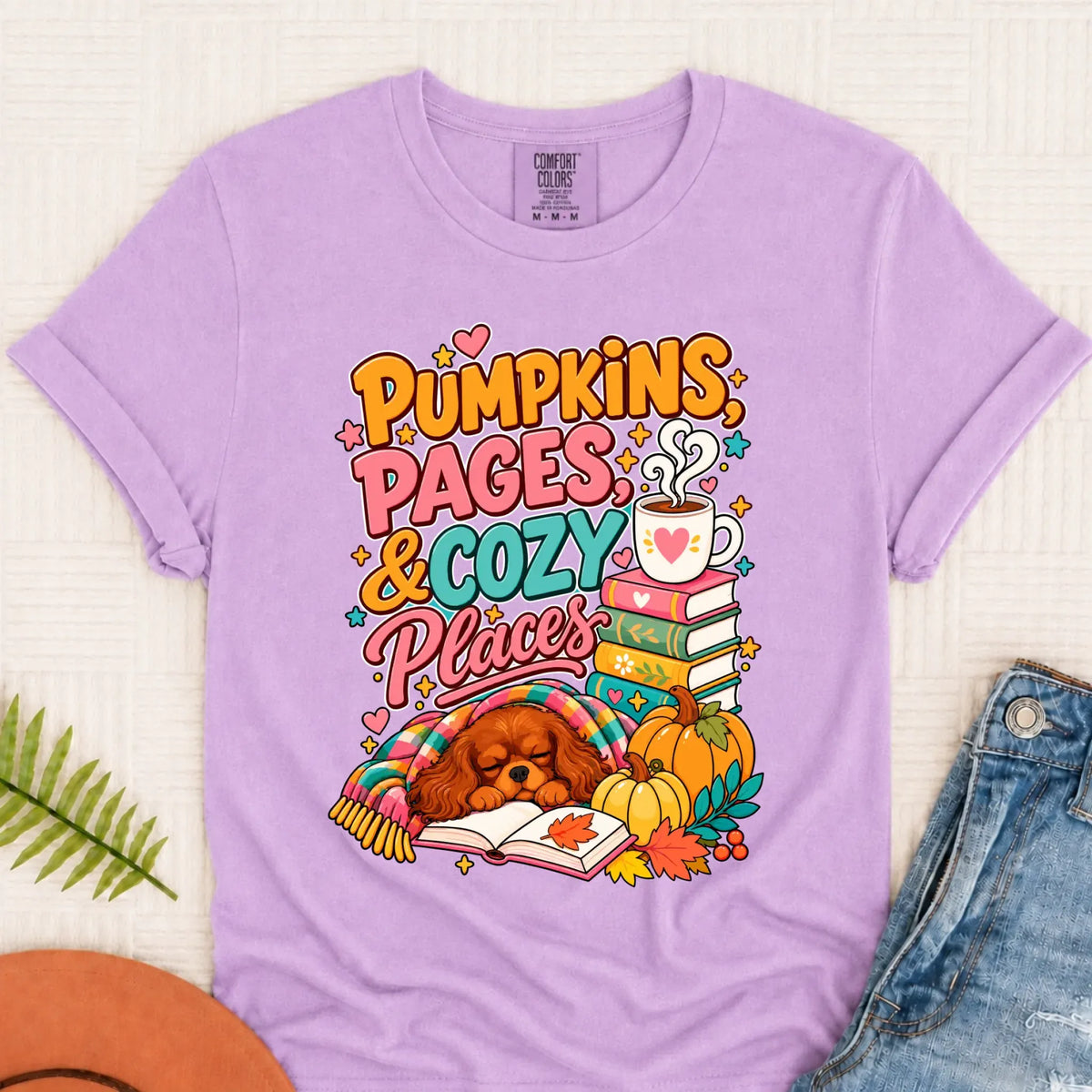 Custom Cavalier Pumpkins Books Unisex Tshirt Orchid