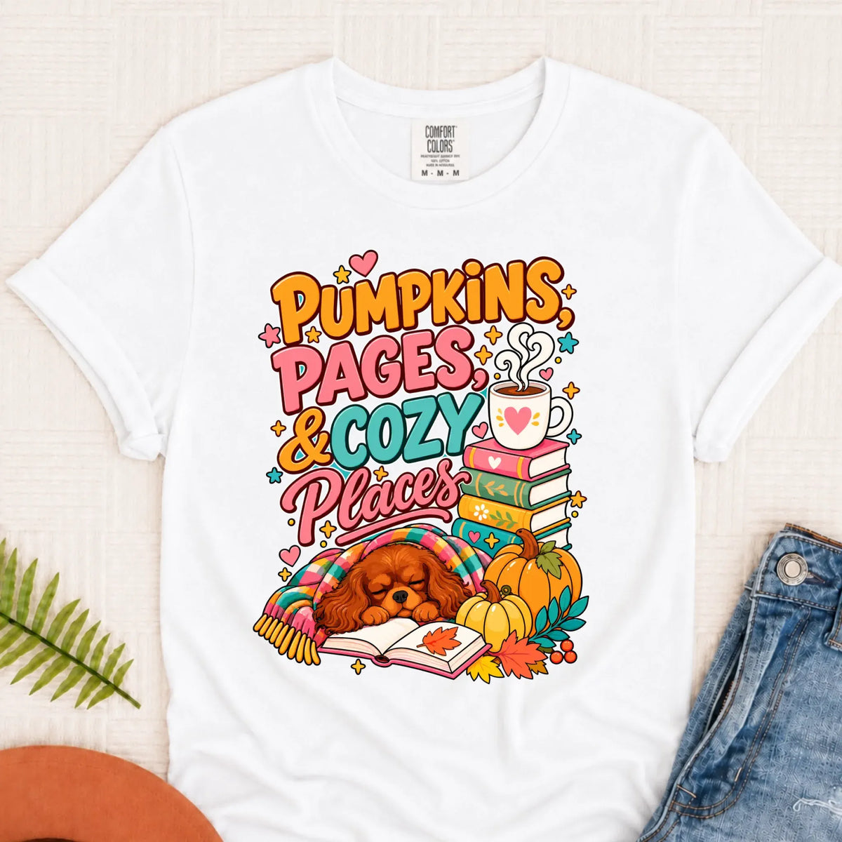 Custom Cavalier Pumpkins Books Unisex Tshirt White