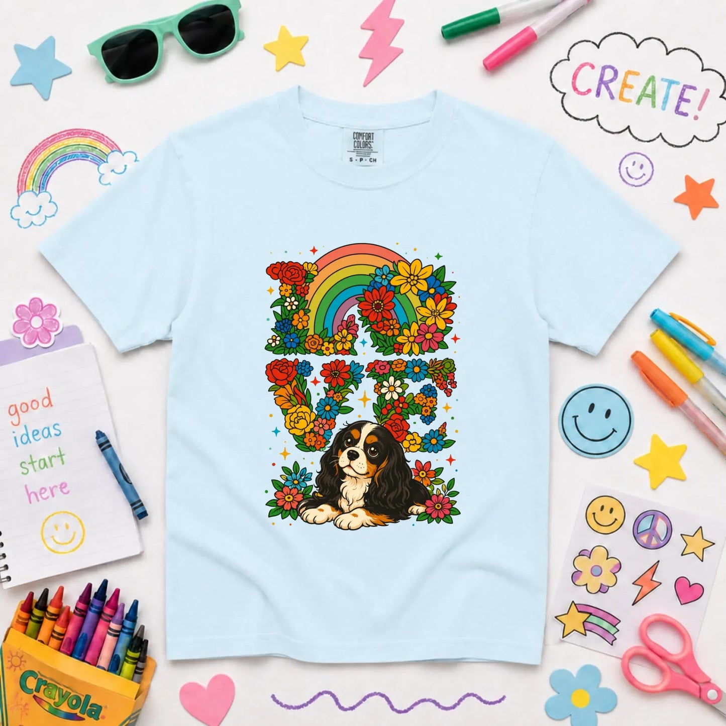 Youth Tshirt Chambray / XS Custom Cavalier Rainbow Flowers Unisex YOUTH Tshirt