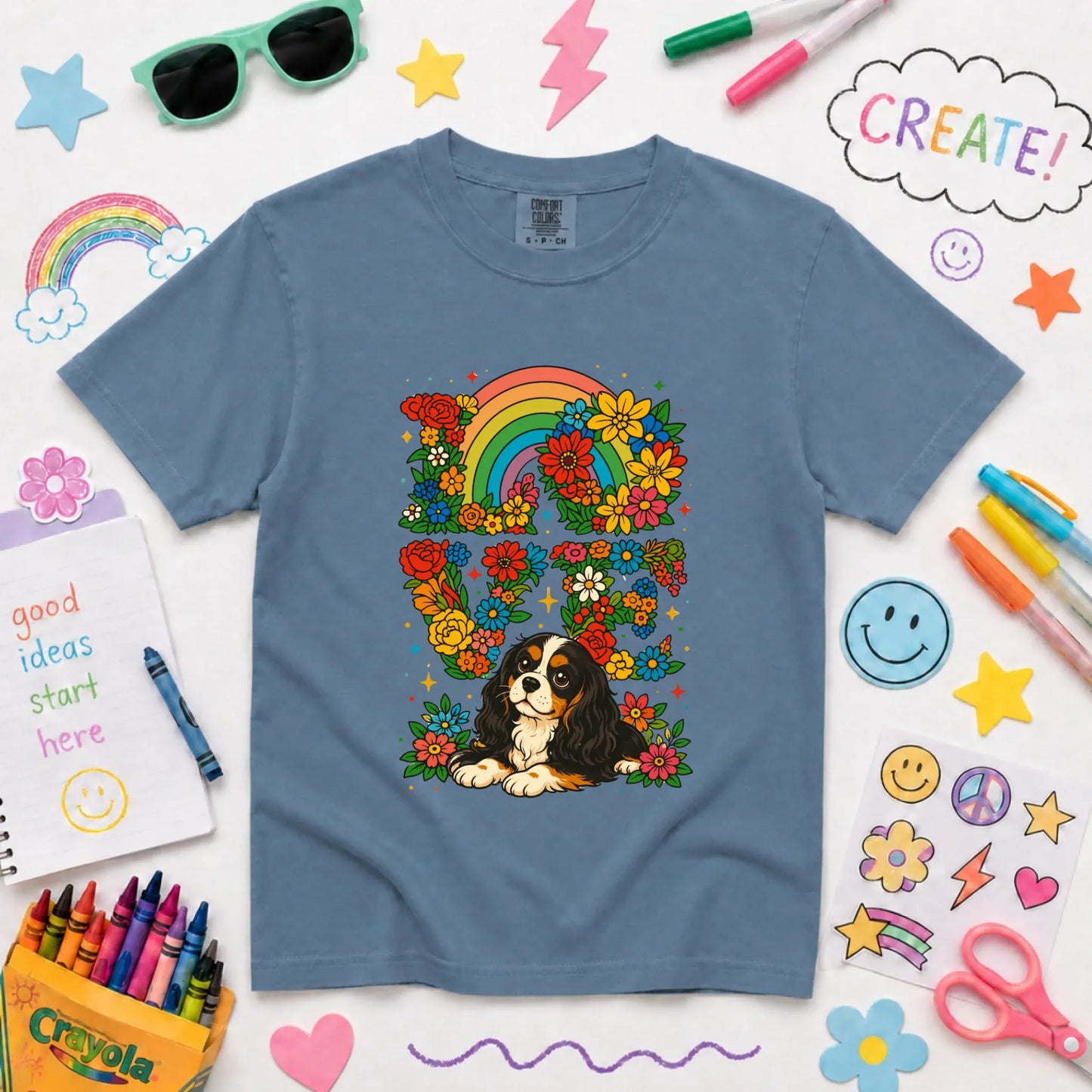Youth Tshirt Blue Jean / XS Custom Cavalier Rainbow Flowers Unisex YOUTH Tshirt