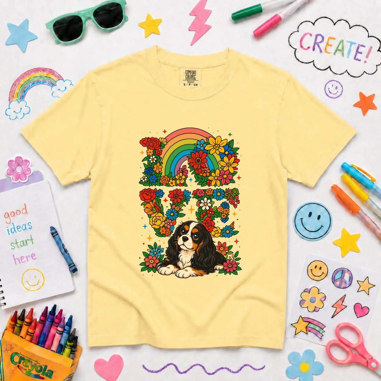 Youth Tshirt Butter / XS Custom Cavalier Rainbow Flowers Unisex YOUTH Tshirt