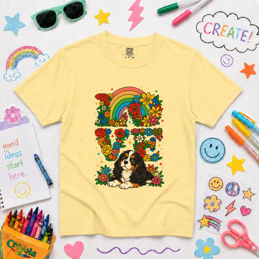 Youth Tshirt Butter / XS Custom Cavalier Rainbow Flowers Unisex YOUTH Tshirt