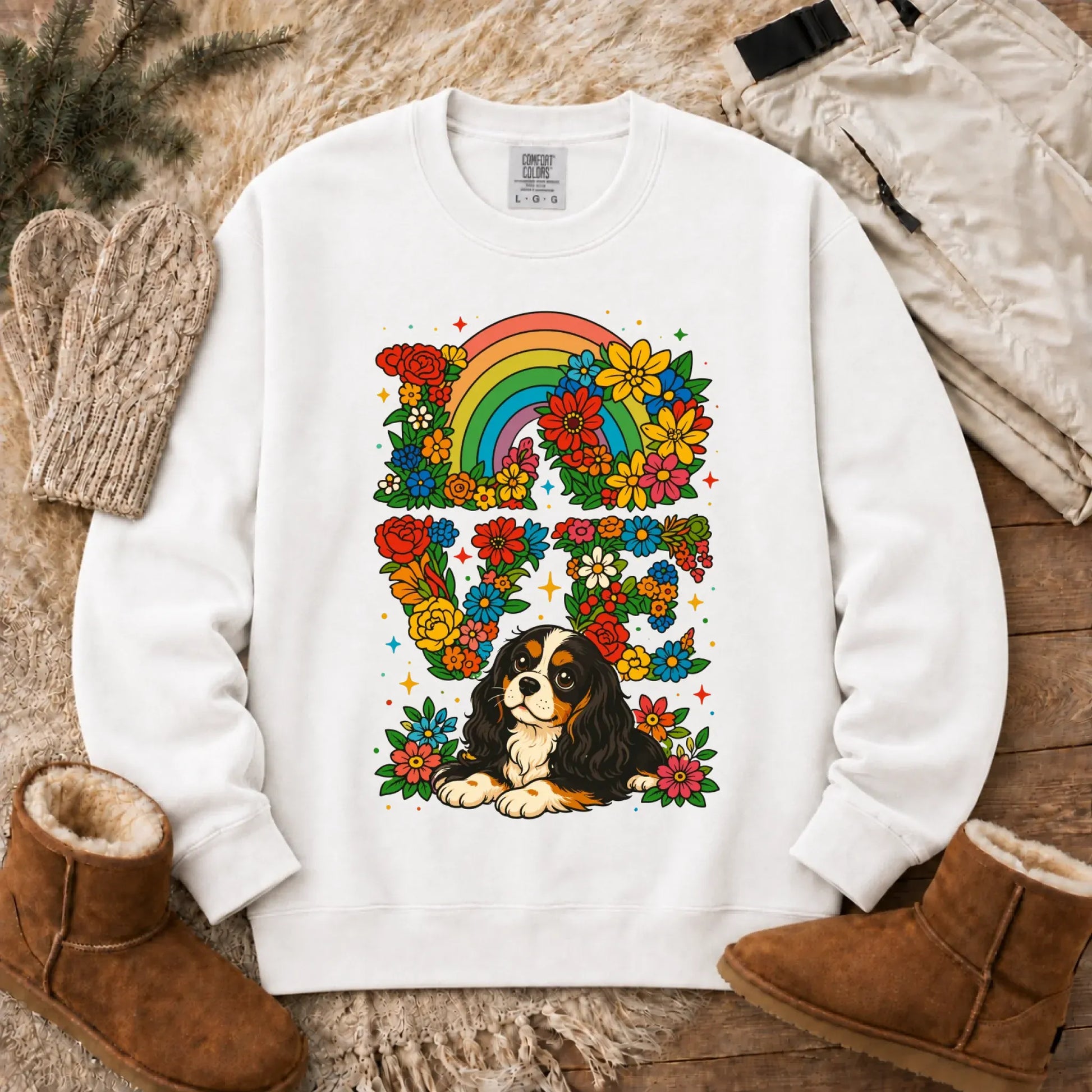 Sweatshirt White / S Custom Cavalier Rainbow LGBTQ Flowers Unisex Sweatshirt