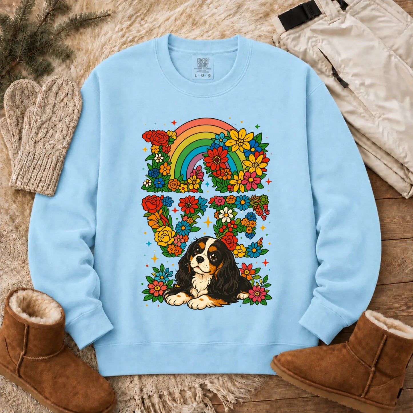 Sweatshirt Chambray / S Custom Cavalier Rainbow LGBTQ Flowers Unisex Sweatshirt