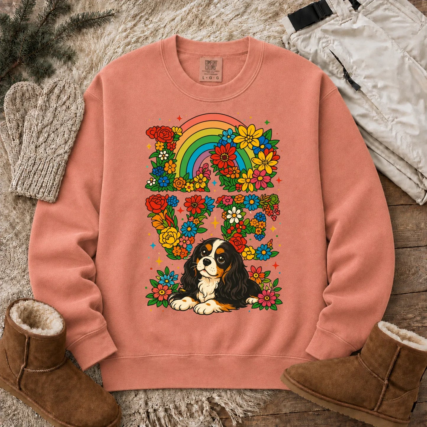 Sweatshirt Terracotta / S Custom Cavalier Rainbow LGBTQ Flowers Unisex Sweatshirt