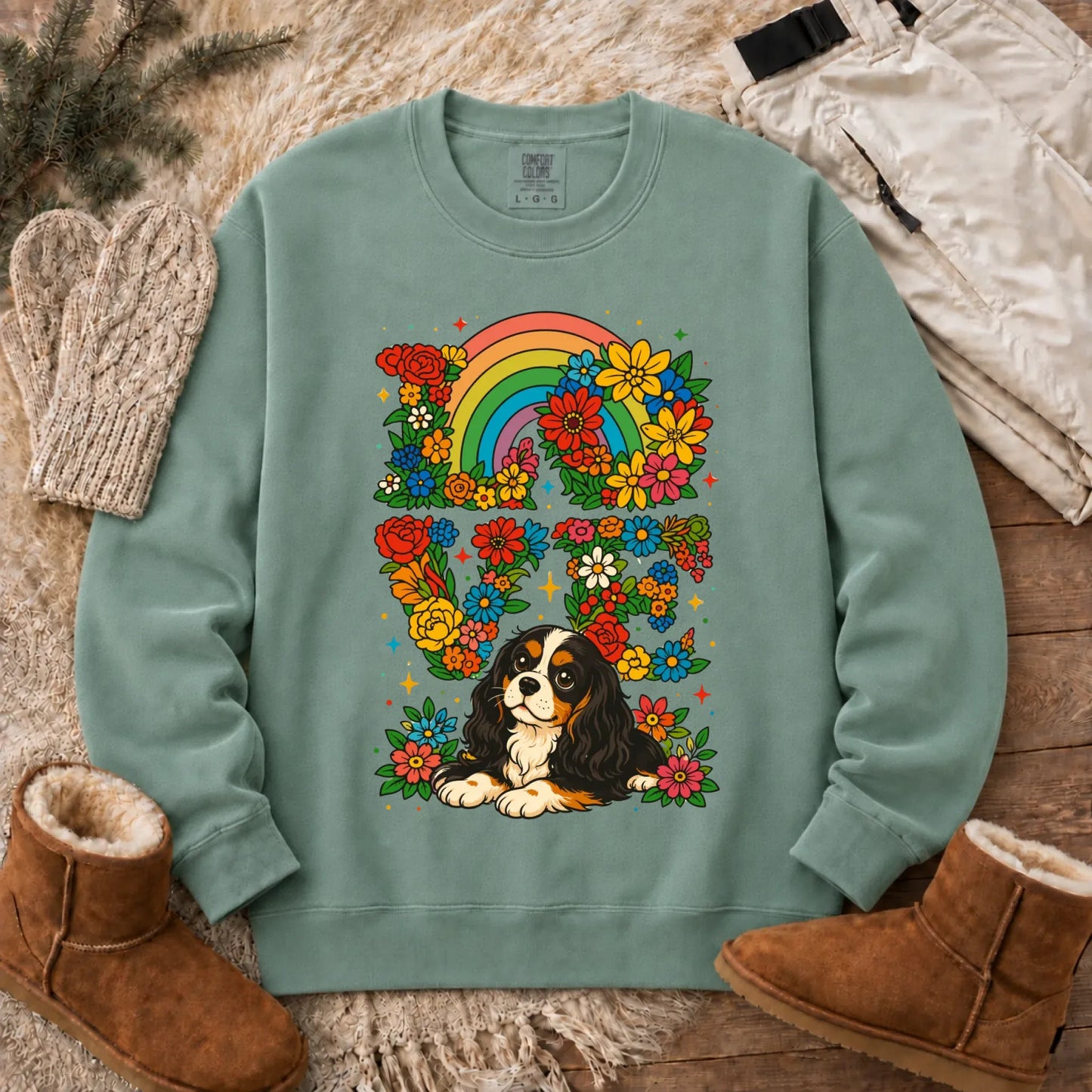 Sweatshirt Light Green / S Custom Cavalier Rainbow LGBTQ Flowers Unisex Sweatshirt