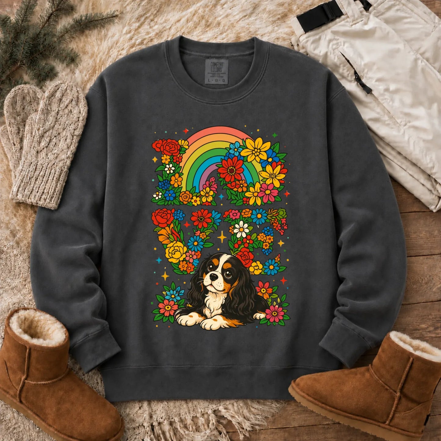 Sweatshirt Pepper / S Custom Cavalier Rainbow LGBTQ Flowers Unisex Sweatshirt