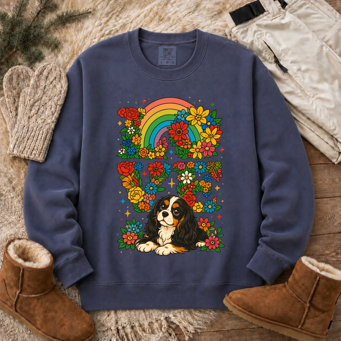 Sweatshirt Denim / S Custom Cavalier Rainbow LGBTQ Flowers Unisex Sweatshirt
