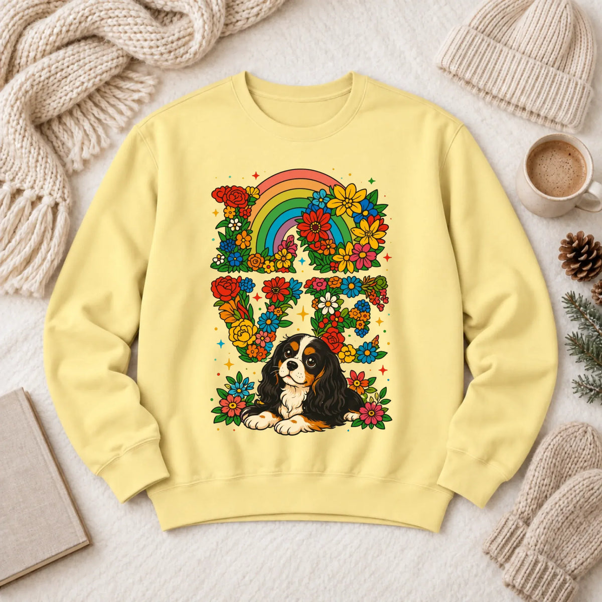 Custom Cavalier Rainbow LGBTQ Flowers Unisex Sweatshirt 1466 LW Sweatshirt Light Butter