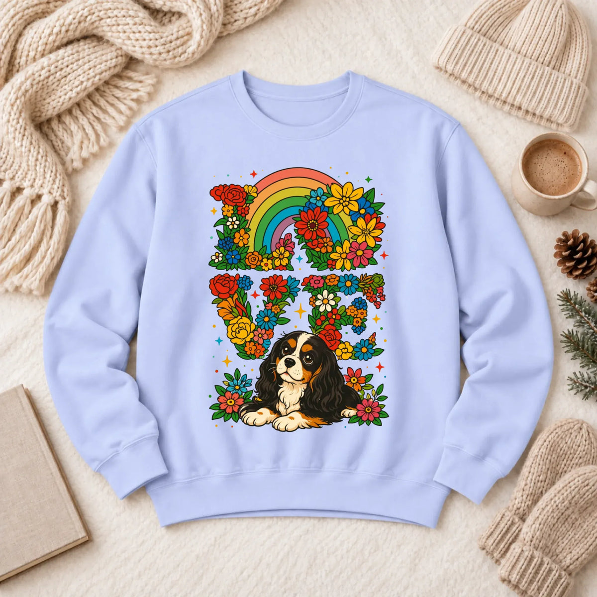 Custom Cavalier Rainbow LGBTQ Flowers Unisex Sweatshirt 1466 LW Sweatshirt Light Hydrangea