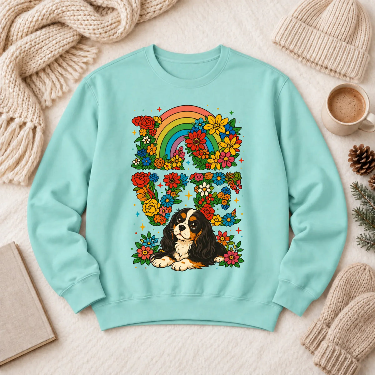 Custom Cavalier Rainbow LGBTQ Flowers Unisex Sweatshirt 1466 LW Sweatshirt Light Chalky Mint