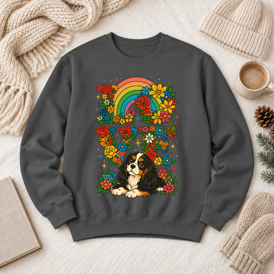 Custom Cavalier Rainbow LGBTQ Flowers Unisex Sweatshirt 1466 LW Sweatshirt Dark Pepper