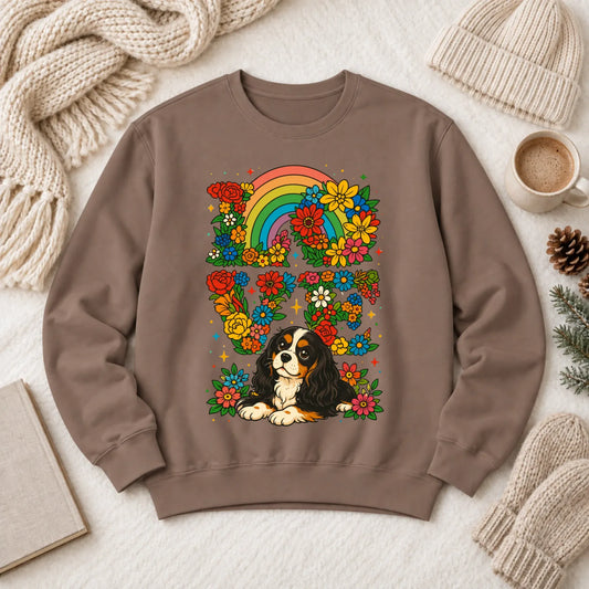 Custom Cavalier Rainbow LGBTQ Flowers Unisex Sweatshirt 1466 LW Sweatshirt Dark Espresso