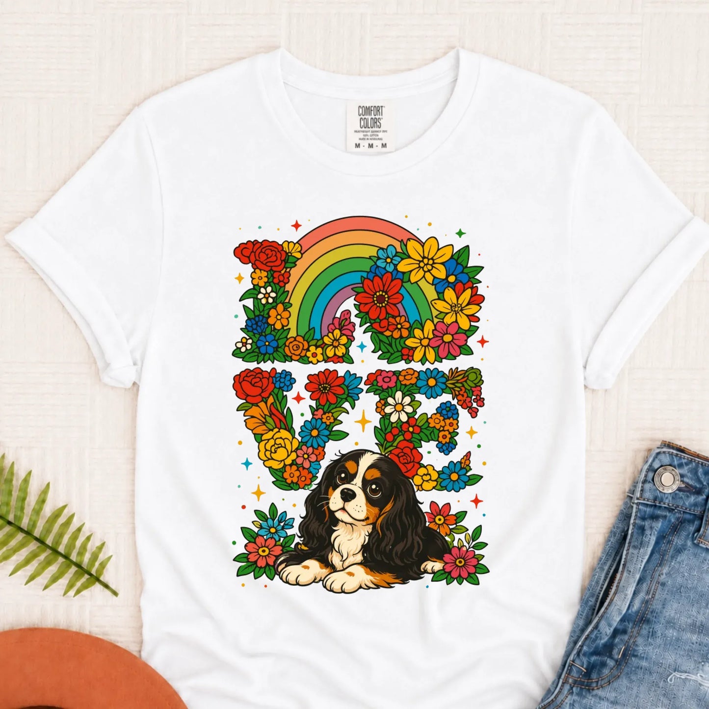 T-Shirt White / S Custom Cavalier Rainbow LGBTQ Flowers Unisex Tshirt