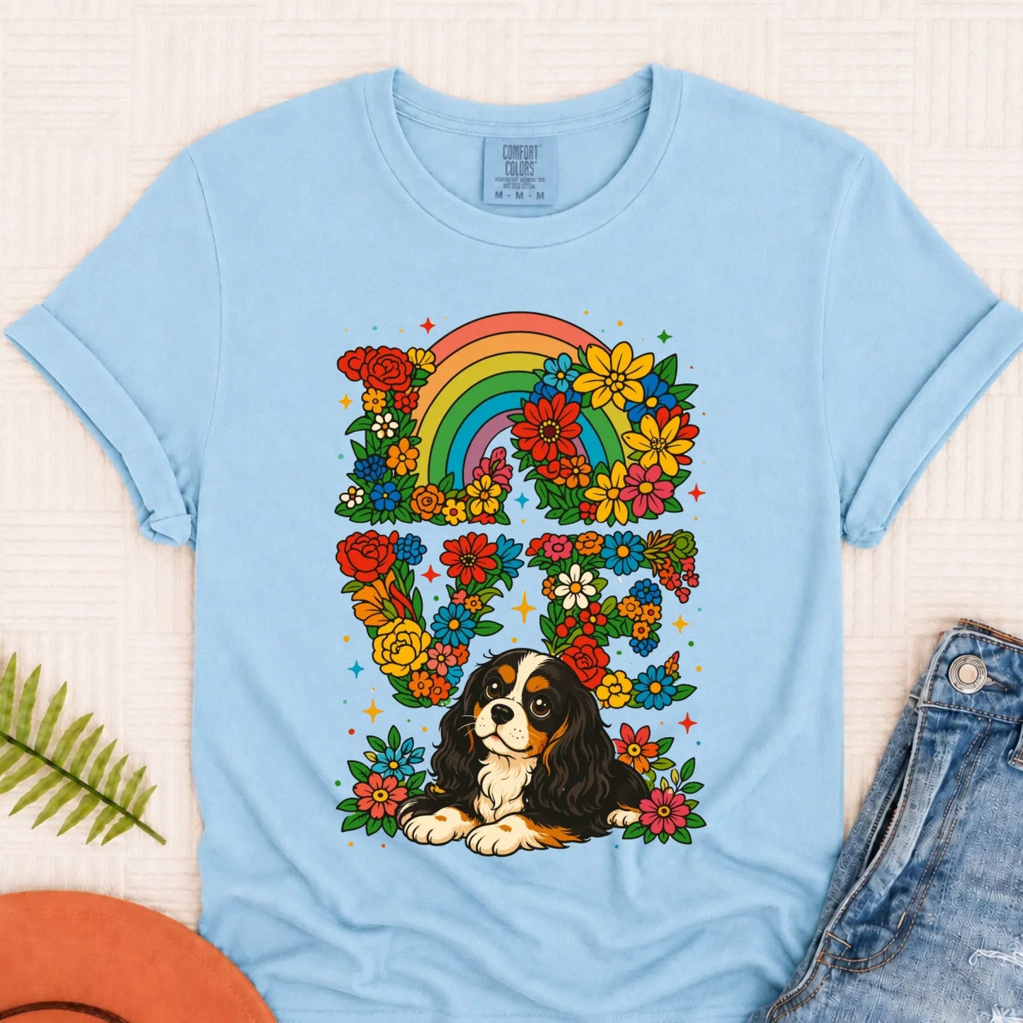 T-Shirt Chambray / S Custom Cavalier Rainbow LGBTQ Flowers Unisex Tshirt