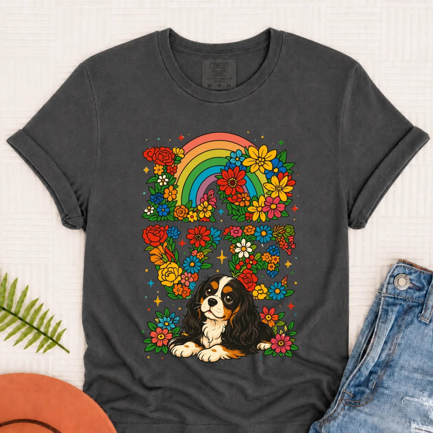 T-Shirt Pepper / S Custom Cavalier Rainbow LGBTQ Flowers Unisex Tshirt
