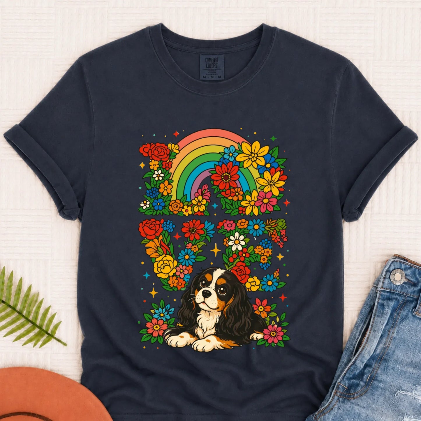 T-Shirt Navy / S Custom Cavalier Rainbow LGBTQ Flowers Unisex Tshirt