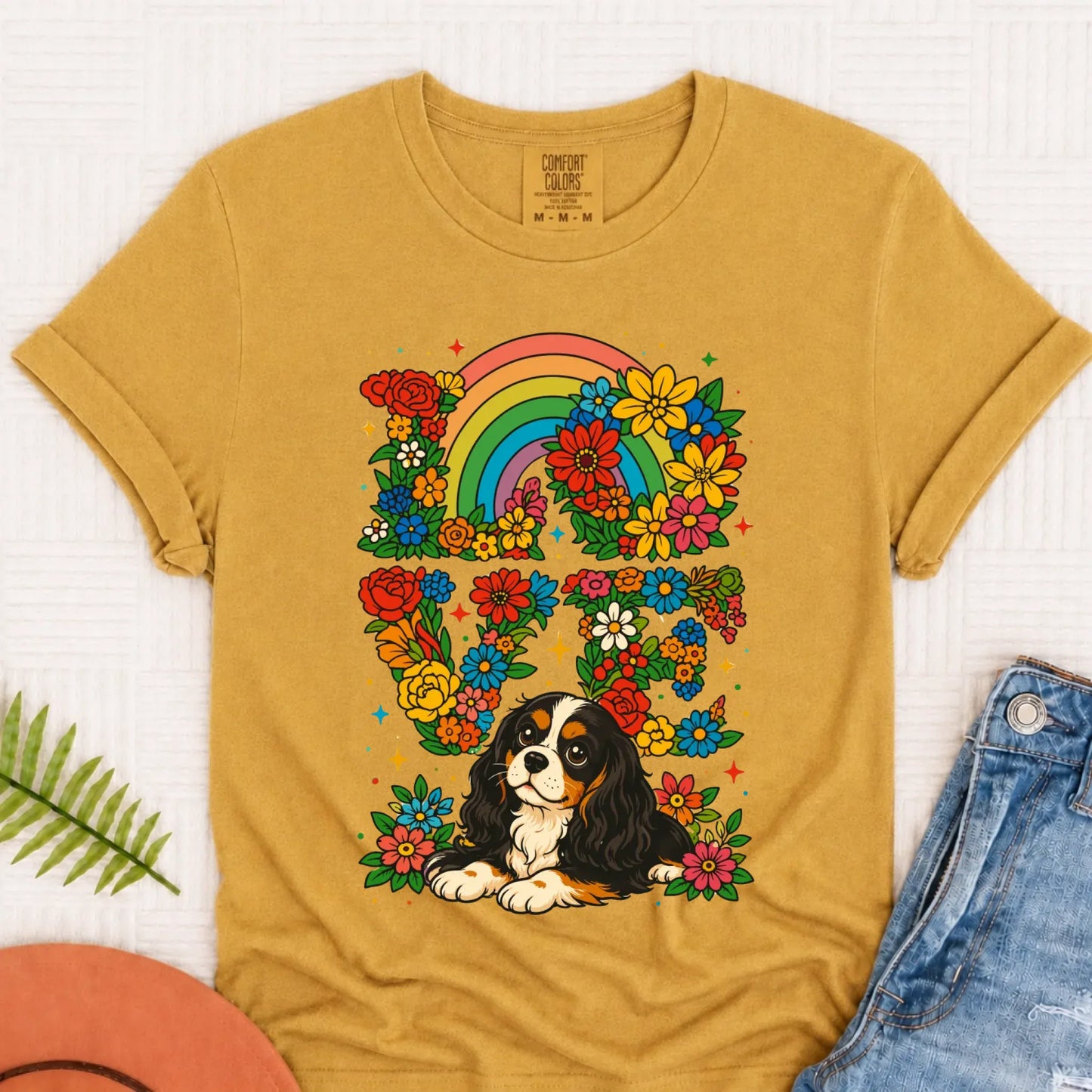 T-Shirt Mustard / S Custom Cavalier Rainbow LGBTQ Flowers Unisex Tshirt