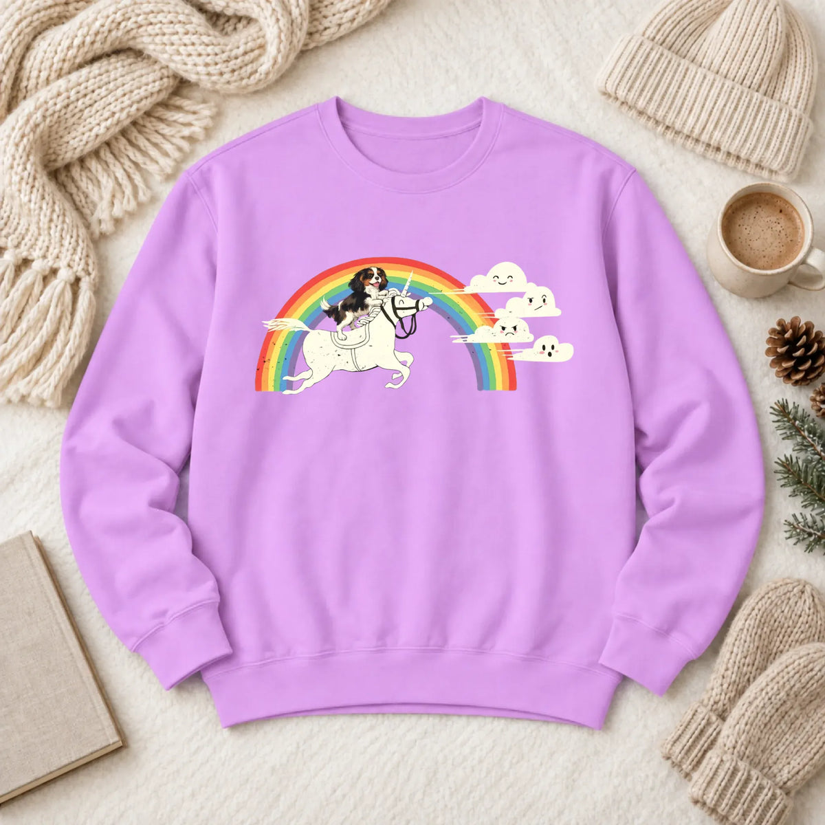 Customizer 1466 LW Sweatshirt Light / Neon Violet / S Custom Cavalier Rainbow Unicorn Unisex Sweatshirt