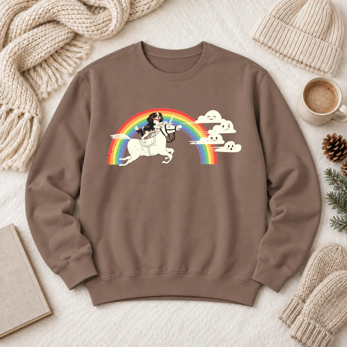 Customizer 1466 LW Sweatshirt Dark / Espresso / S Custom Cavalier Rainbow Unicorn Unisex Sweatshirt