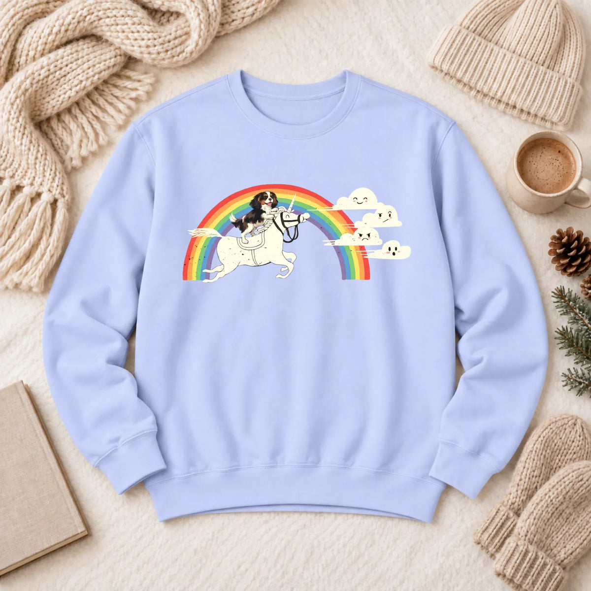 Customizer 1466 LW Sweatshirt Light / Hydrangea / S Custom Cavalier Rainbow Unicorn Unisex Sweatshirt