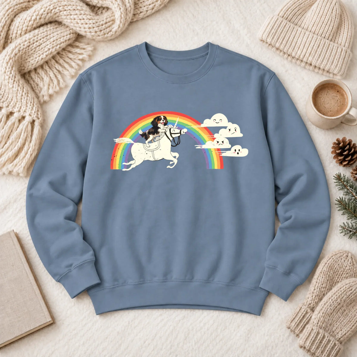 Customizer 1466 LW Sweatshirt Dark / Blue Jean / M Custom Cavalier Rainbow Unicorn Unisex Sweatshirt