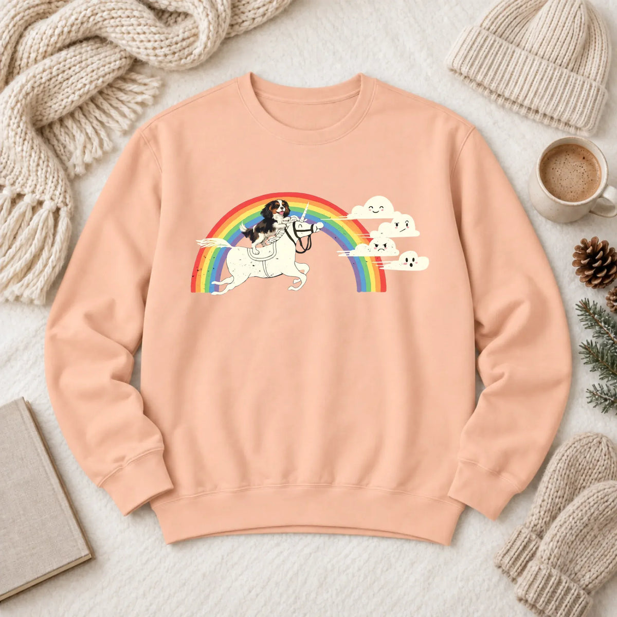 Customizer 1466 LW Sweatshirt Light / Peachy / S Custom Cavalier Rainbow Unicorn Unisex Sweatshirt