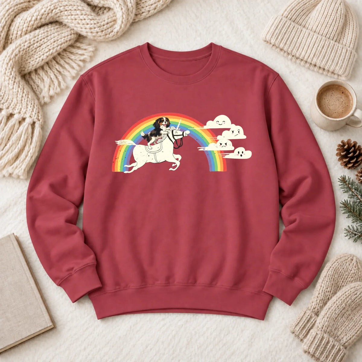 Customizer 1466 LW Sweatshirt Dark / Crimson / S Custom Cavalier Rainbow Unicorn Unisex Sweatshirt