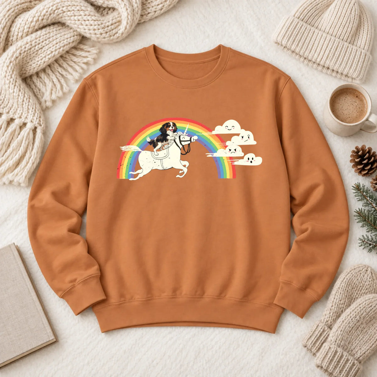 Customizer 1466 LW Sweatshirt Dark / Yam / S Custom Cavalier Rainbow Unicorn Unisex Sweatshirt