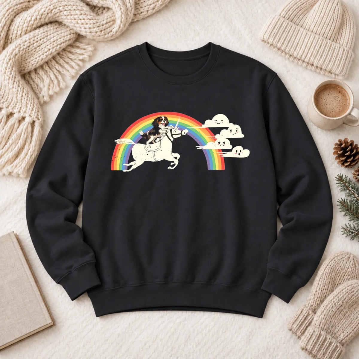 Customizer 1466 LW Sweatshirt Dark / Black / S Custom Cavalier Rainbow Unicorn Unisex Sweatshirt
