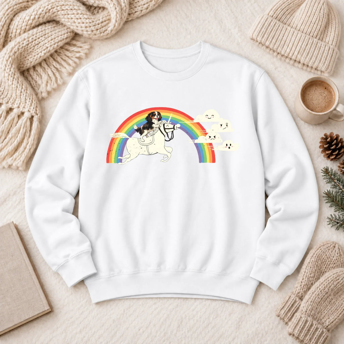 Customizer 1466 LW Sweatshirt Light / White / S Custom Cavalier Rainbow Unicorn Unisex Sweatshirt