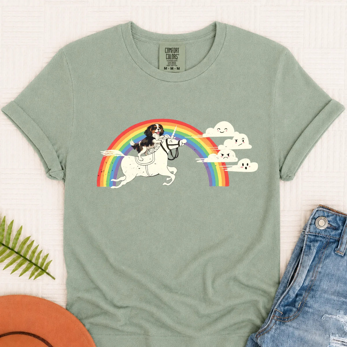 Customizer Monster Light 1717 / Bay / S Custom Cavalier Rainbow Unicorn Unisex Tshirt