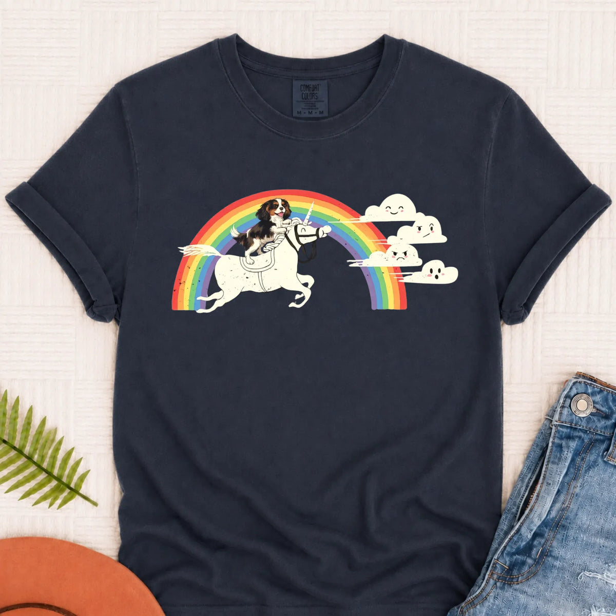 Customizer Monster Dark 1717 / Navy / S Custom Cavalier Rainbow Unicorn Unisex Tshirt