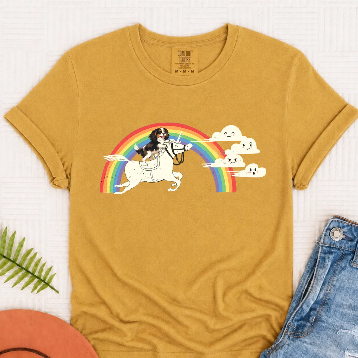 Customizer Monster Light 1717 / Mustard / S Custom Cavalier Rainbow Unicorn Unisex Tshirt
