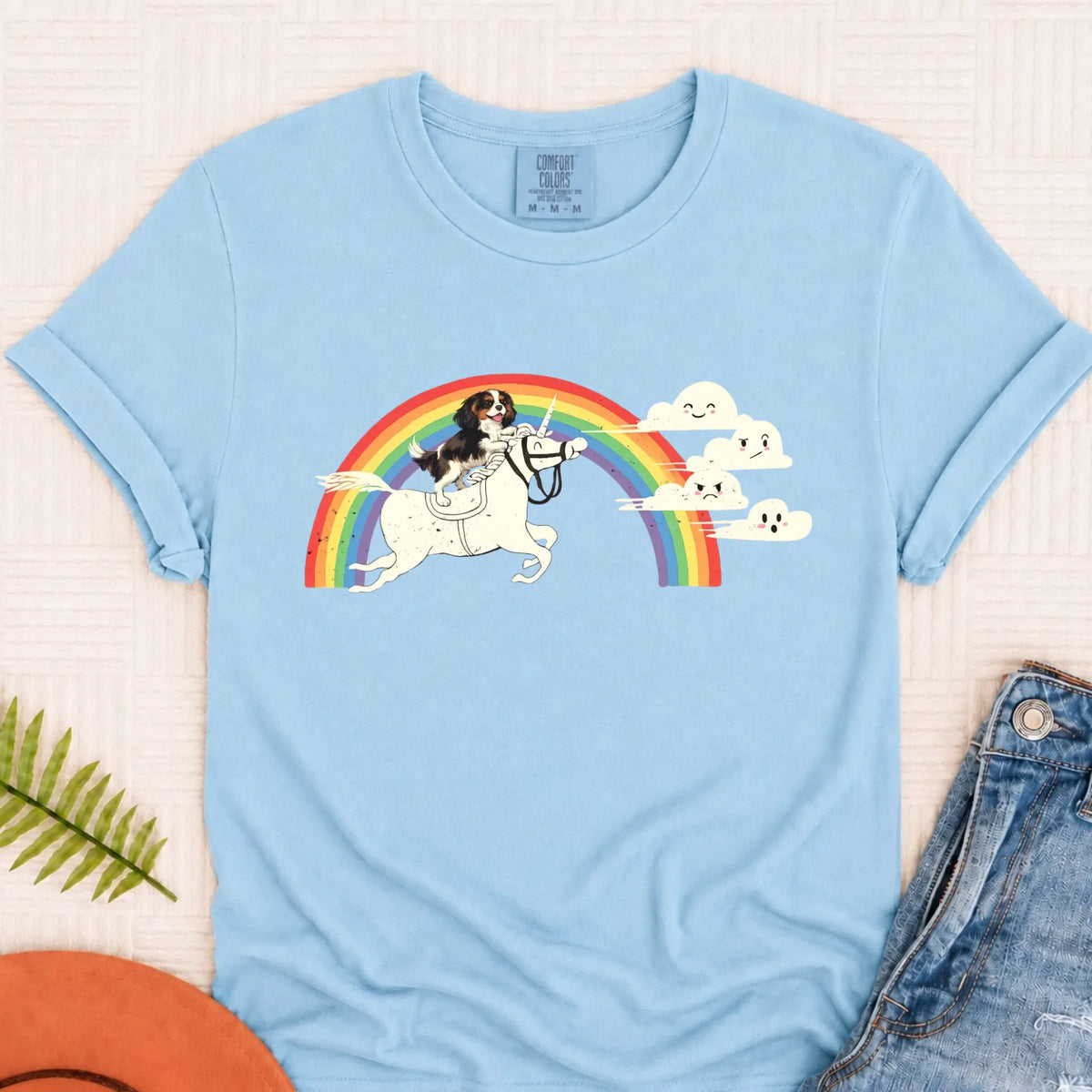 Customizer Monster Light 1717 / Chambray / S Custom Cavalier Rainbow Unicorn Unisex Tshirt