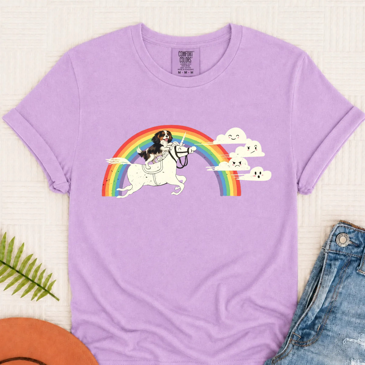 Customizer Monster Light 1717 / Orchid / S Custom Cavalier Rainbow Unicorn Unisex Tshirt