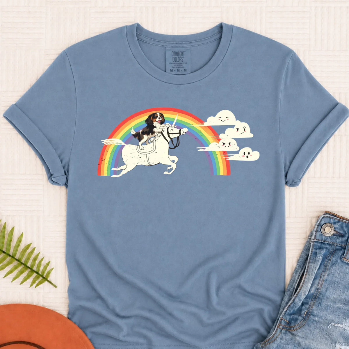 Customizer Monster Dark 1717 / Blue Jean / S Custom Cavalier Rainbow Unicorn Unisex Tshirt