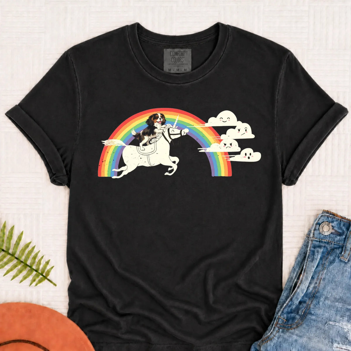 Customizer Monster Dark 1717 / Graphite / S Custom Cavalier Rainbow Unicorn Unisex Tshirt
