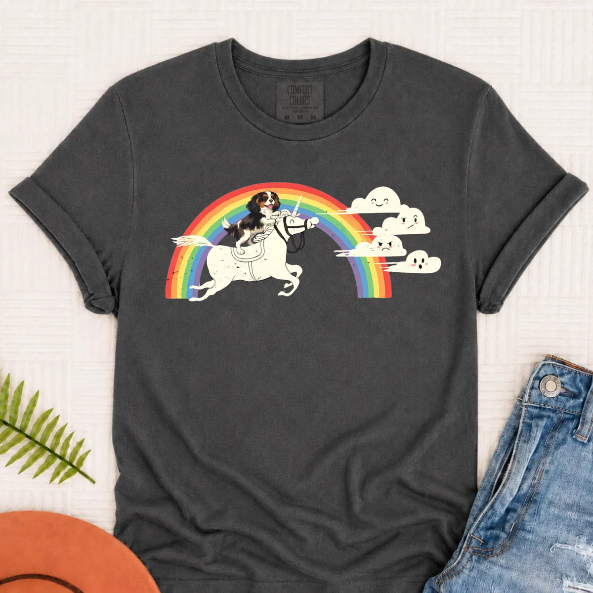 Customizer Monster Dark 1717 / Pepper / S Custom Cavalier Rainbow Unicorn Unisex Tshirt