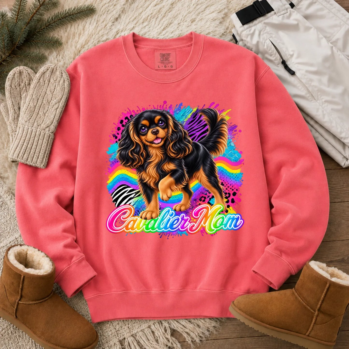 Custom Cavalier Mom Retro Neon Unisex Sweatshirt Watermelon