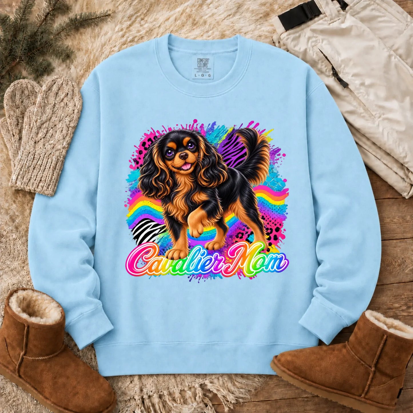 Custom Cavalier Mom Retro Neon Unisex Sweatshirt Chambray