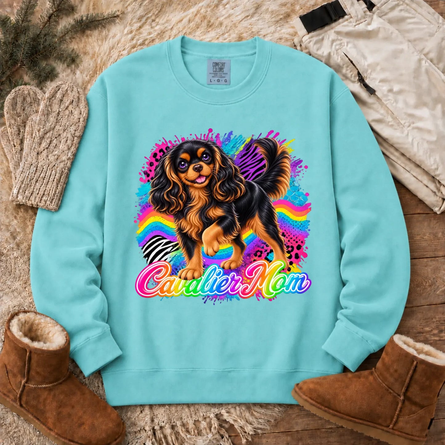 Custom Cavalier Mom Retro Neon Unisex Sweatshirt Chalky Mint