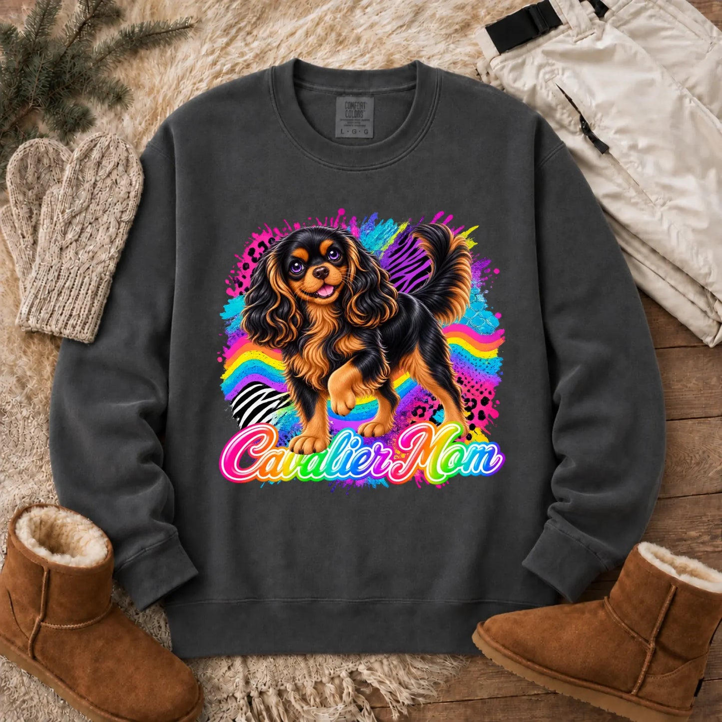 Custom Cavalier Mom Retro Neon Unisex Sweatshirt Pepper